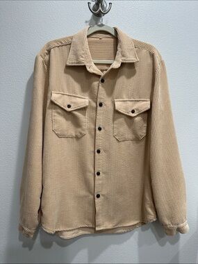 Beige Corduroy Shirt Jacket with Chest Pockets